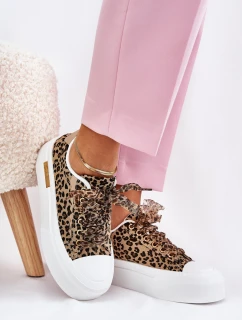 Trampki Damskie Na Masywnej Platformie Z Ozdobnym Sznurowaniem Panterka Brązowe Zidora
