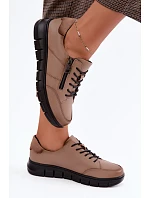 Dámské kožené polobotky model 22359867 tmavě béžové - VINCEZA Dámské kožené polobotky model 22359867 tmavě béžové - VINCEZA