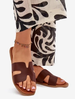 Dámske ploché papuče s výrezmi - tmavohnedé