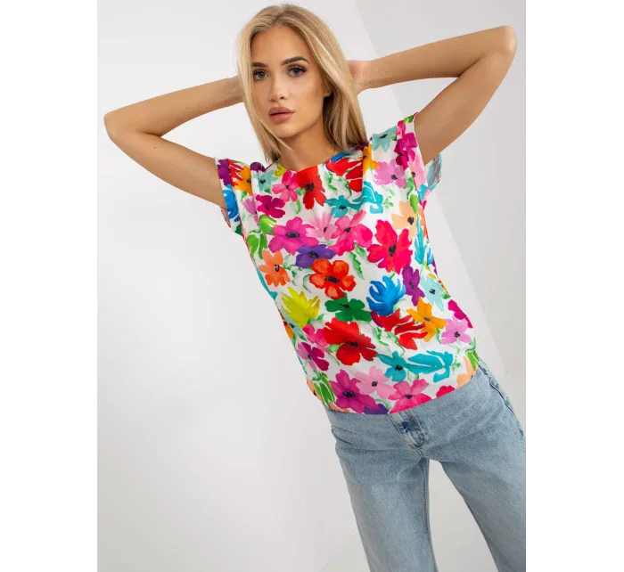 Dámská halenka WN BZ model 18837891 Světle modrá s květy RUE PARIS - FPrice Dámská halenka WN BZ model 18837891 Světle modrá s květy RUE PARIS - FPrice