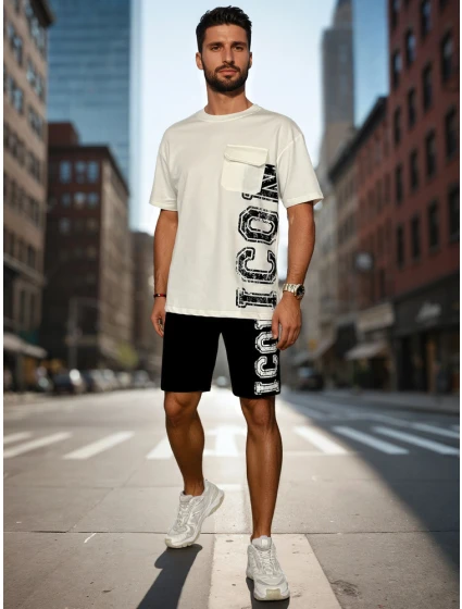 Pánsky biely set s potlačou FashionStreet AX0800