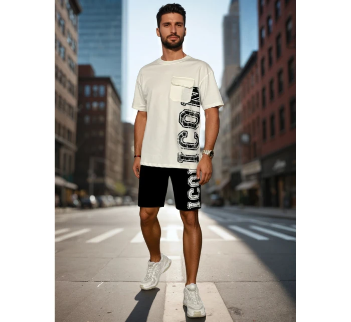 Pánsky biely set s potlačou FashionStreet AX0800