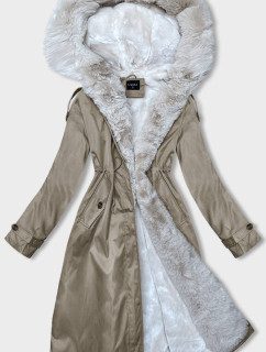 Béžová dámská zimní bunda parka s kožešinou model 18942087 - S'WEST