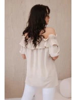 Španielska blúzka s ozdobným volánom béžová