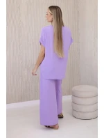 Komplet s náhrdelníkem halenka + kalhoty světle fialová