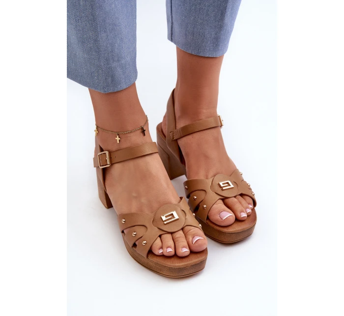 Sandały Damskie Na Obcasie Z Eko Skóry Brązowe Assames Sandały Damskie Na Obcasie Z Eko Skóry Brązowe Assames