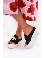 Klapki Na Platformie I Koturnie Z Ozdobą Czarne Tanonea