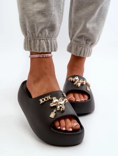Dámske ľahké penové papuče so zdobením, Black Orchia