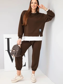 Dámský komplet s mikinou a tepláky hnědý model 21808621 - K-Fashion