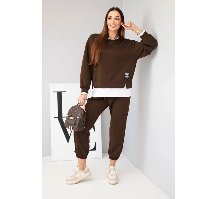 Dámský komplet s mikinou a tepláky hnědý model 21808621 - K-Fashion Dámský komplet s mikinou a tepláky hnědý model 21808621 - K-Fashion