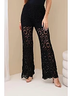 Dámske bavlnené čipkované nohavice so širokými nohavicami a elastickým pásom čierne