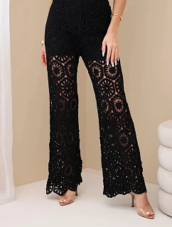 Dámske bavlnené čipkované nohavice so širokými nohavicami a elastickým pásom čierne