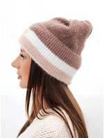 Dámská čepice beanie žebrovaná s ozdobou fango+bílá Dámská čepice beanie žebrovaná s ozdobou fango+bílá