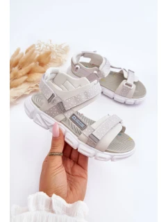 Dziecięce Sandałki Na Rzep Big Star LL374201 Biało-Srebrne