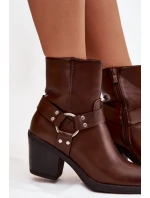 Zateplené dámské kotníkové boty na podpatku s ozdobným prvkem hnědé Jurelle