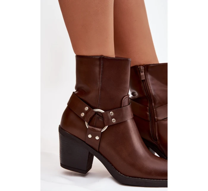 Zateplené dámské kotníkové boty na podpatku s ozdobným prvkem hnědé Jurelle