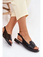 Dámské sandály na nízkém podpatku s ozdobou model 22133753 Černé - S.Barski