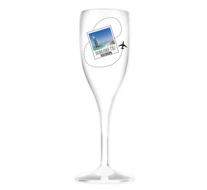 Vlastní text na cestovatelskou prosecco sklenici