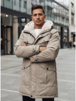 Pánska zimná bunda parka s kapucňou béžová FashionStreet TX4969z Pánska zimná bunda parka s kapucňou béžová FashionStreet TX4969z