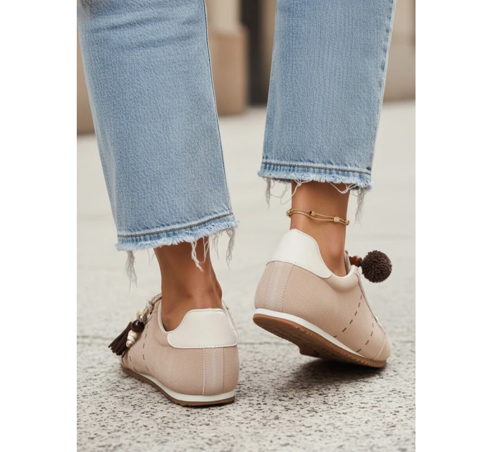 Dámske semišové tenisky s ozdobnými lodičkami béžovej farby FashionStreet ZY1411