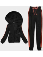 Čierno-oranžový dámsky teplákový komplet s lampasmi (KK0057)
