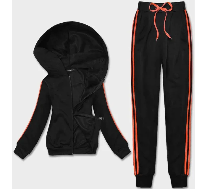 Čierno-oranžový dámsky teplákový komplet s lampasmi (KK0057)