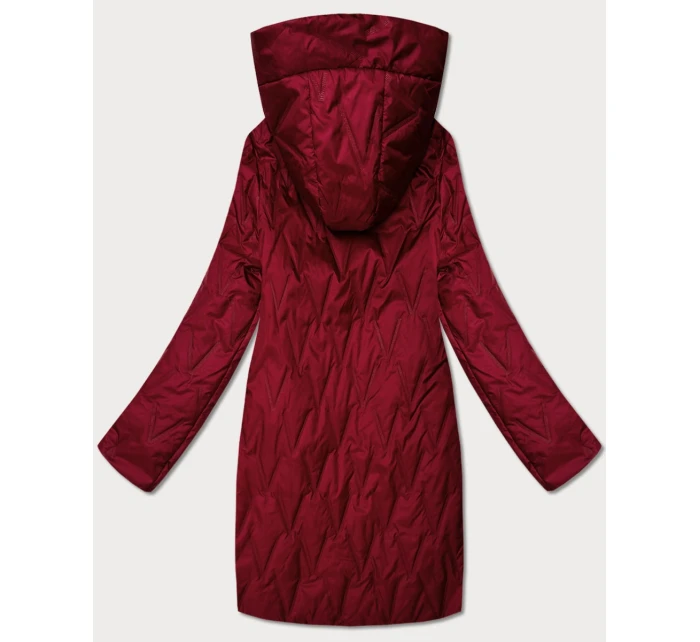 Dámska prešívaná bunda s asymetrickou spodnou časťou Goodlookin tmavo červená (B8592-27)