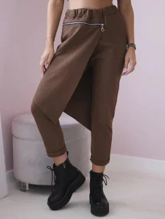 Punto Milano Zimní kalhoty s ozdobným zipem hnědý