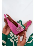 Sandały Damskie Z Ozdobą Na Płaskim Obcasie Eko Zamszowe Różowe Ralisses