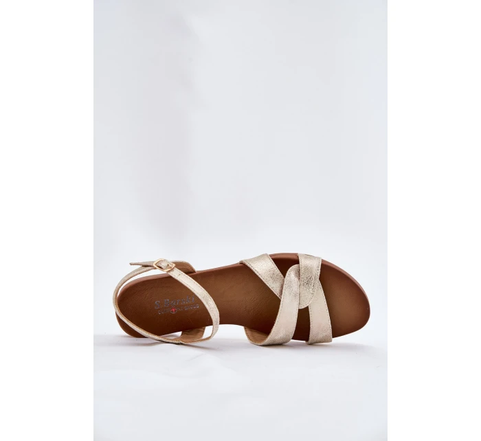 Ploché Lesklé Sandály Dámské model 21696807 Zlaté - S.Barski Ploché Lesklé Sandály Dámské model 21696807 Zlaté - S.Barski