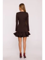 M880 Šaty s volánovým lemom - hnedé