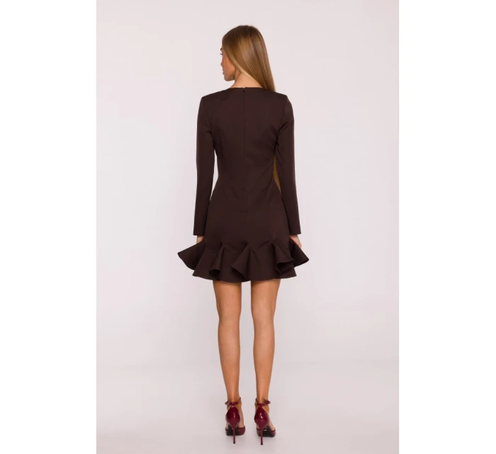 M880 Šaty s volánovým lemom - hnedé