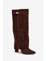 Dámske zateplené čižmy s podrážkou a zrolovanou holennou časťou Evyra - čokoládová, eko semiš Dámske zateplené čižmy s podrážkou a zrolovanou holennou časťou Evyra - čokoládová, eko semiš