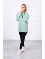 Tmavo mätová tunika na zips s kapucňou Oversize Tmavo mätová tunika na zips s kapucňou Oversize