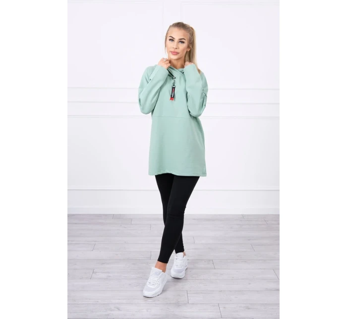 Tmavo mätová tunika na zips s kapucňou Oversize Tmavo mätová tunika na zips s kapucňou Oversize
