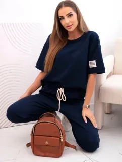 Dámsky viskózový set s krátkym rukávom a nohavicami tmavomodrý