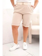 Dámske Plus veľkosť bavlnené šortky s opaskom svetlo béžová