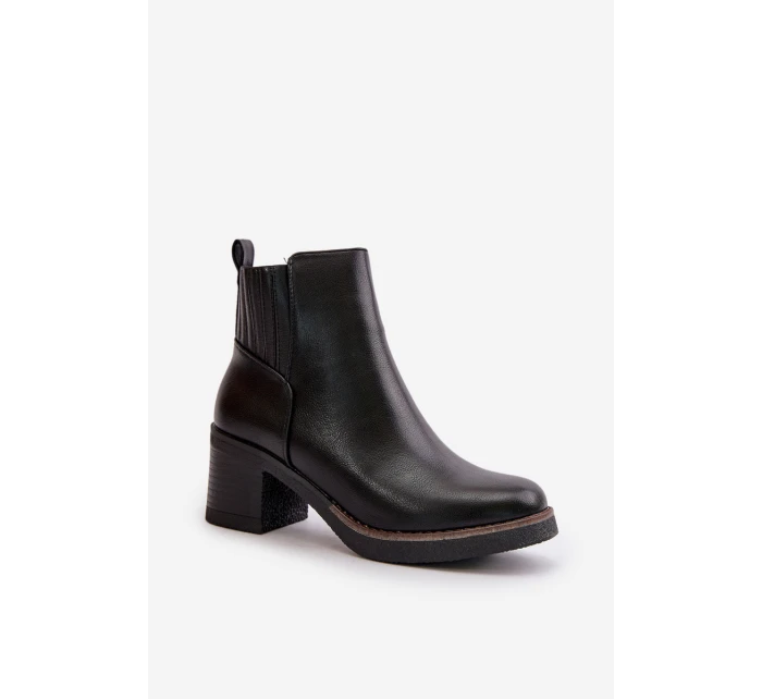 Ocieplane Botki Damskie Na Słupku Eko Skórzane Czarne Irittes Ocieplane Botki Damskie Na Słupku Eko Skórzane Czarne Irittes