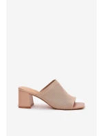Klapki Damskie Na Obcasie Typu Słupek Beżowe Wenilan