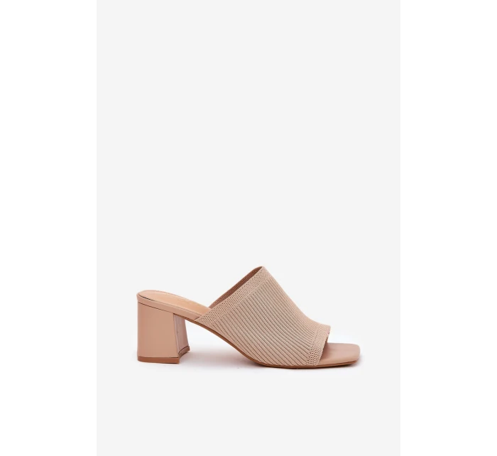 Klapki Damskie Na Obcasie Typu Słupek Beżowe Wenilan