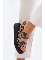 Dámske sandále na platforme a klinoch s prackami Zebra Beige and Black Genorre Dámske sandále na platforme a klinoch s prackami Zebra Beige and Black Genorre