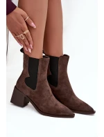 Kožené semišové dámské boty na podpatku s  hnědé model 21712844 - Artiker