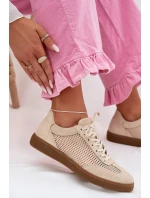 Kožené semišové dámské tenisky s síťovinou model 22027653 Béžové - Zazoo