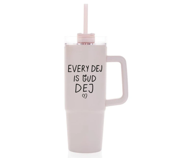 EVERY DEJ IS GUD DEJ - růžový cestovní hrnek s průhledným víčkem 900 ml