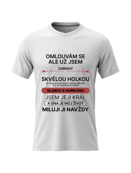 Pánské bavlněné tričko s potiskem - ZABRANÝ SKVĚLOU HOLKOU - bílé