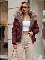 Dámska zimná prešívaná bunda s kožušinou, bordová, FashionStreet TY5985 Dámska zimná prešívaná bunda s kožušinou, bordová, FashionStreet TY5985
