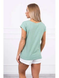 Blúzka s potlačou pier tmavo mätová