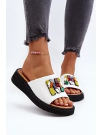 Skórzane Klapki Damskie Z Ozdobą Białe Asames