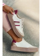 Skórzane Sneakersy Damskie Na Platformie Zazoo N1234 Beżowo-Bordowe