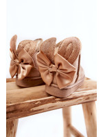 Dievčenské teplé snehové topánky s mašľami Béžová Meriva